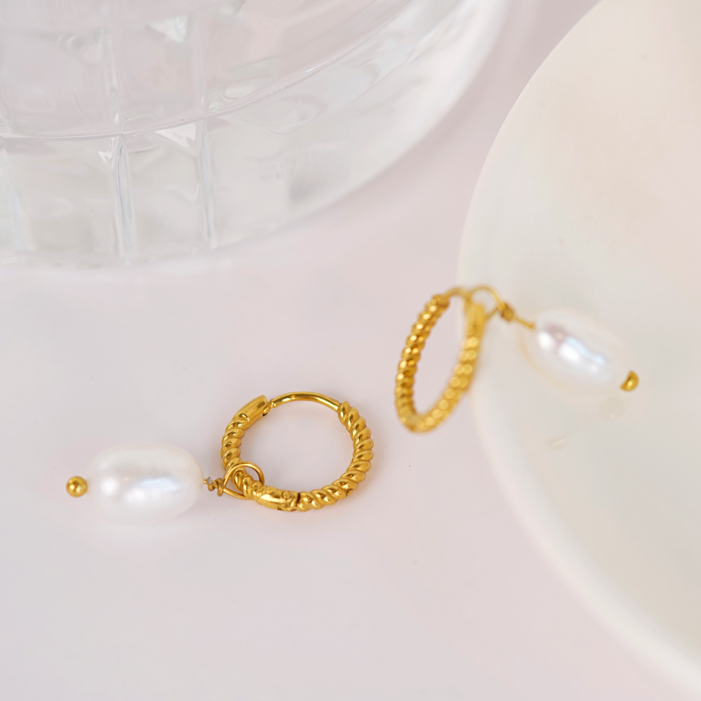 Spiral Drop Pearl Huggies