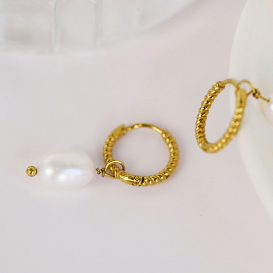 Spiral Drop Pearl Huggies